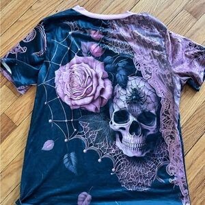 Skull and Rose Graphic T-Shirt